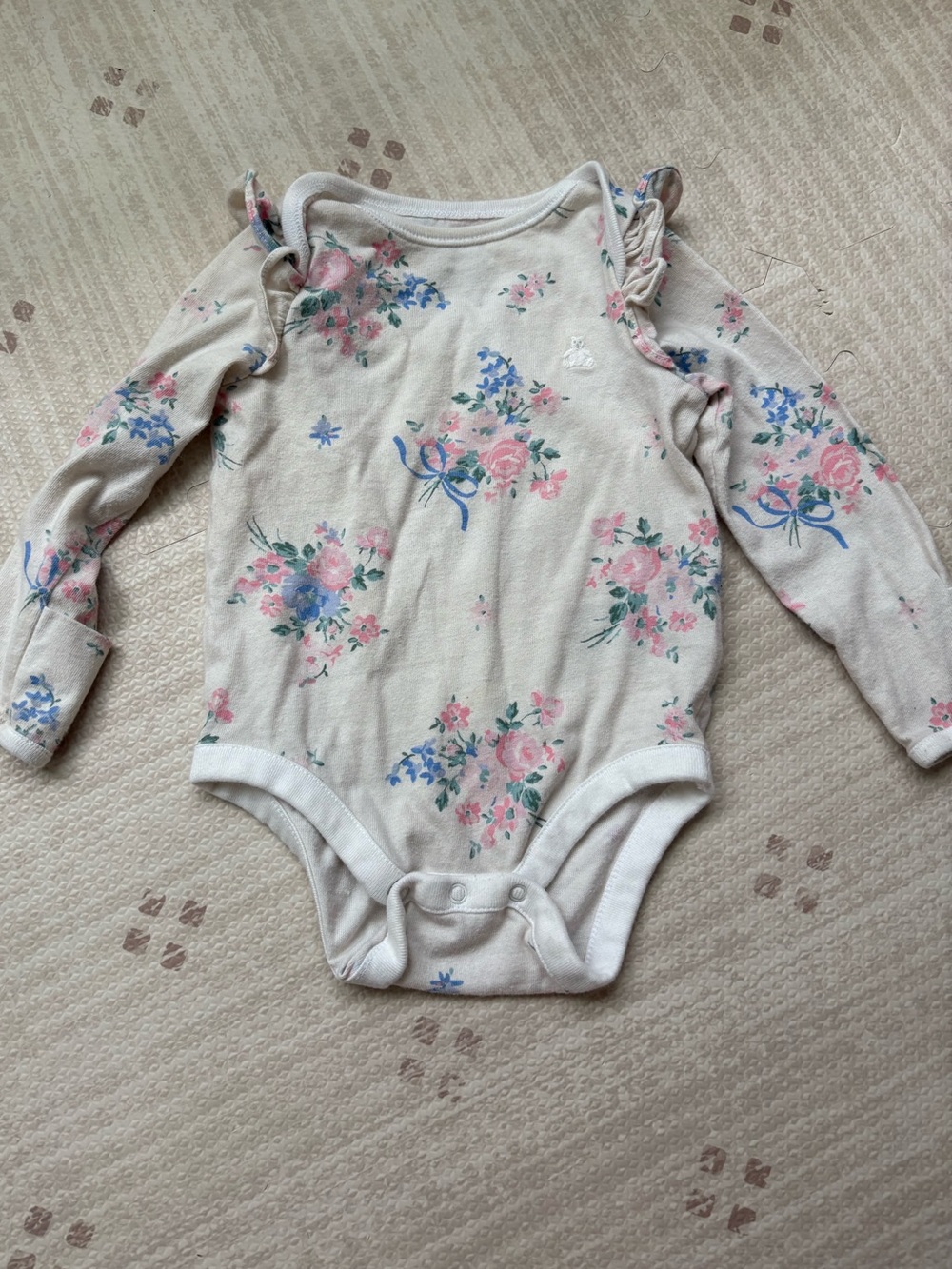 GAP Long-Sleeve Floral One-Piece Bodysuit with Pink & Blue Flowers